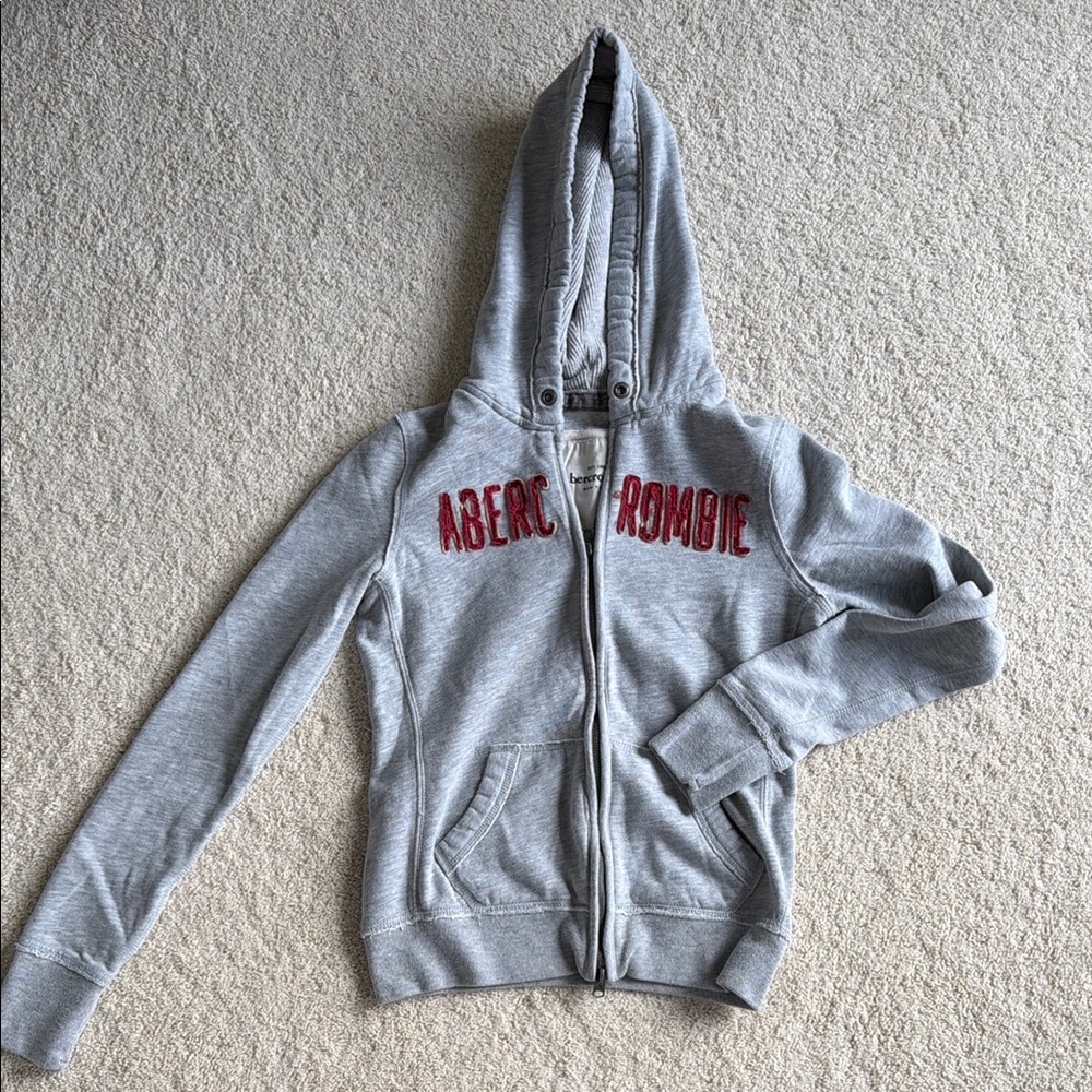 Abercrombie & Fitch Light Gray Hooded Zip Jacket